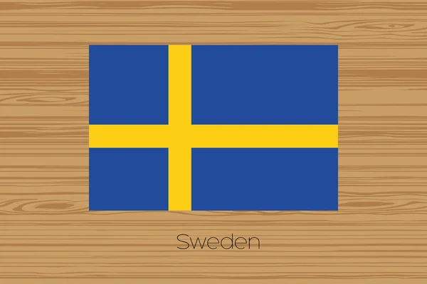 Bir ahşap zemin resmi İsveç bayrağı ile — Stok Vektör