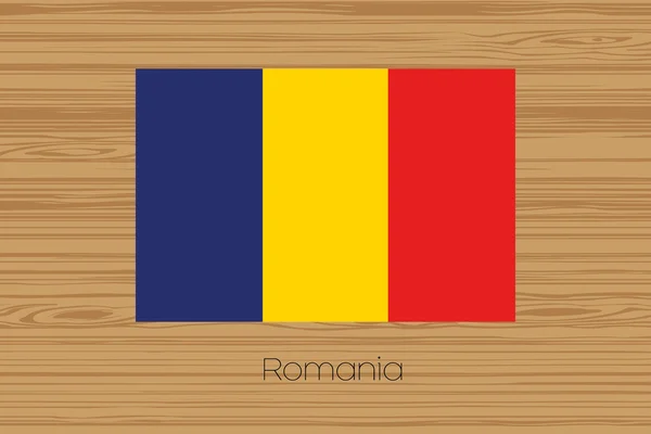 Illustrazione di un pavimento in legno con la bandiera della Romania — Vettoriale Stock