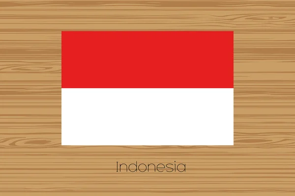 Ilustración de un piso de madera con la bandera de Indonesia — Vector de stock