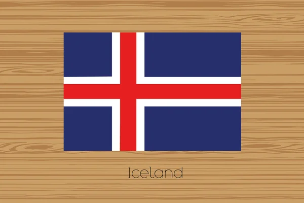 Illustrazione di un pavimento in legno con la bandiera islandese — Vettoriale Stock