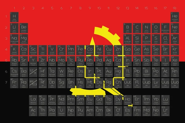 Tabla periódica de elementos superpuestos en la bandera de Angola —  Fotos de Stock