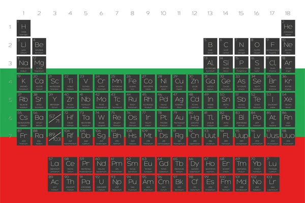 Tabela Periódica de Elementos sobrepostos na bandeira da Bulgária — Fotografia de Stock