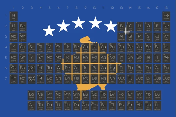 Tabla periódica de elementos superpuestos en la bandera de Kosovo — Archivo Imágenes Vectoriales