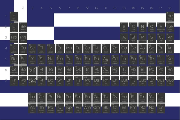 元素周期表中的重叠的希腊国旗上 — 图库矢量图片