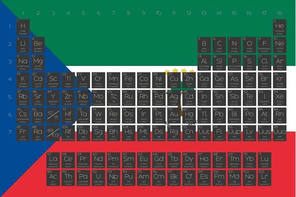 Tabla periódica de elementos superpuestos en la bandera de Equitorial G — Archivo Imágenes Vectoriales