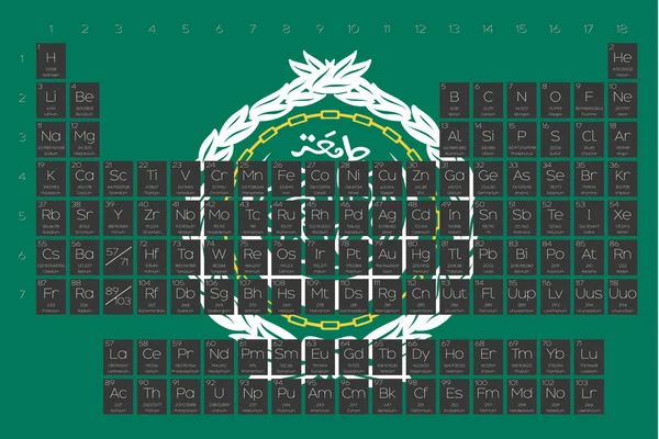 Tabela Periódica de Elementos sobrepostos na bandeira da Liga Árabe —  Vetores de Stock