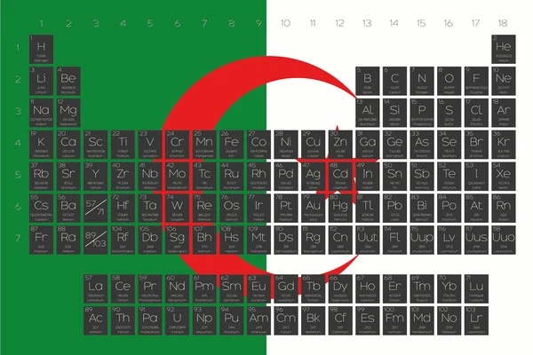 Tabla periódica de elementos superpuestos en la bandera de Argelia — Archivo Imágenes Vectoriales