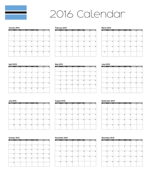 2016 Calendar with the Flag of Botswana — Stock Photo, Image