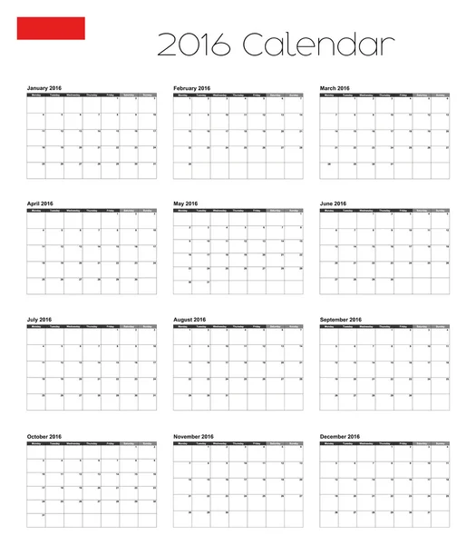 Календарь 2016 года с флагом Индонезии — стоковое фото