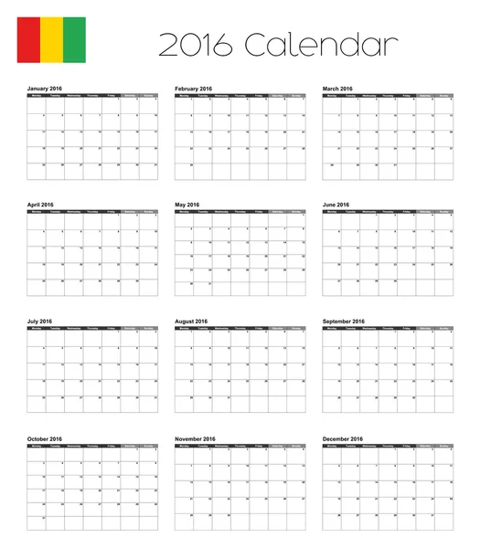 2016 kalender met de vlag van Guinee — Stockfoto
