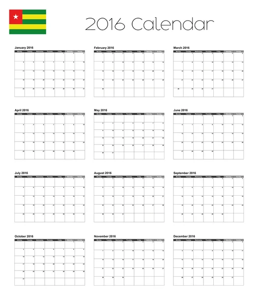 Calendario 2016 con la Bandera de Togo — Foto de Stock