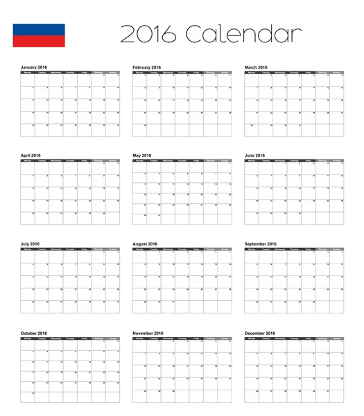 Calendário 2016 com a Bandeira da Rússia — Fotografia de Stock