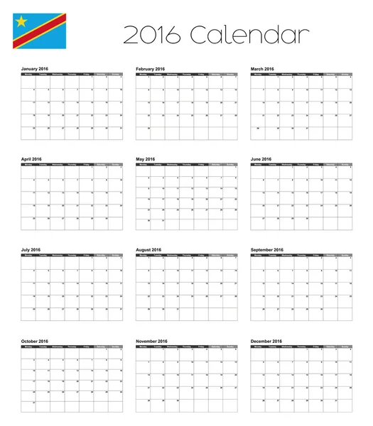 Kalendarz 2016 z Flaga Demokratycznej Republiki Konga — Zdjęcie stockowe