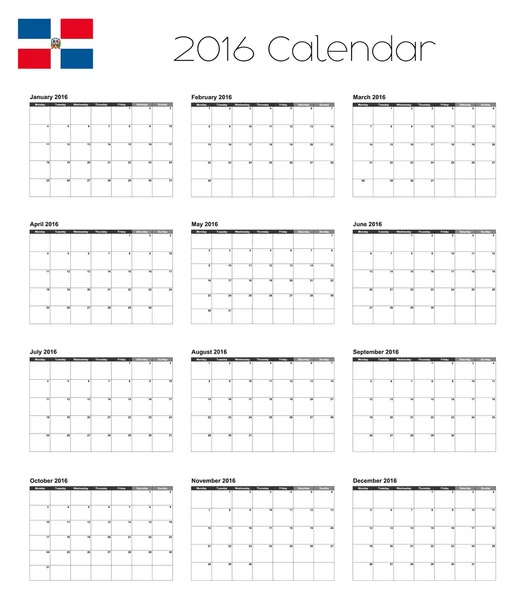 Calendário 2016 com a Bandeira da República Dominicana — Fotografia de Stock