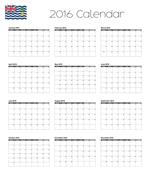 Calendário 2016 com a Bandeira do Território Britânico do Oceano Índico — Fotografia de Stock