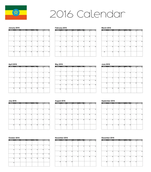 Calendario 2016 con la bandera de Etiopía — Foto de Stock