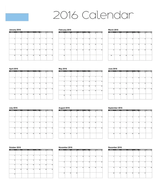 Calendario 2016 con la Bandera de San Marino — Foto de Stock