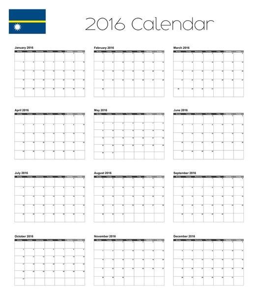 Calendario 2016 con la Bandera de Nauru — Foto de Stock