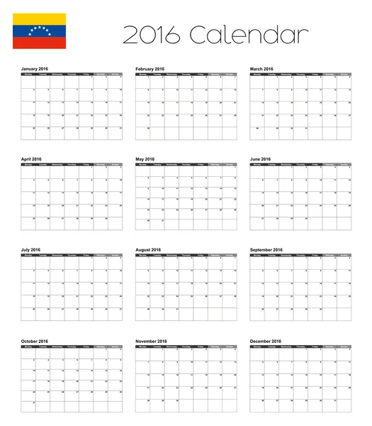 Calendário 2016 com a Bandeira da Venezuela — Fotografia de Stock