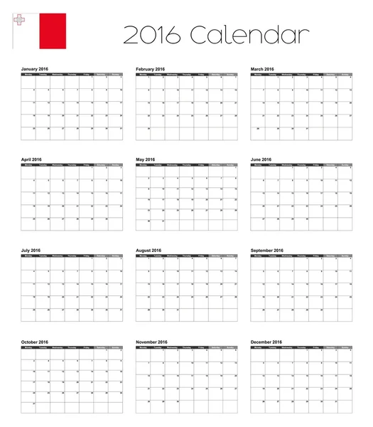 Kalendarz 2016 z Flaga Malty — Zdjęcie stockowe