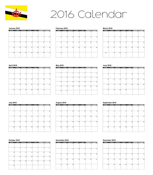 Calendario 2016 con la bandera de Brunei — Foto de Stock