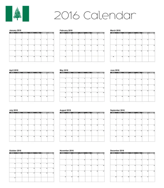2016 Calendar with the Flag of Norfolk — Stock Photo, Image
