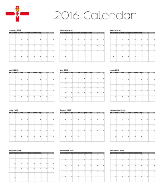 Calendario 2016 con la bandera de Irlanda del Norte — Foto de Stock