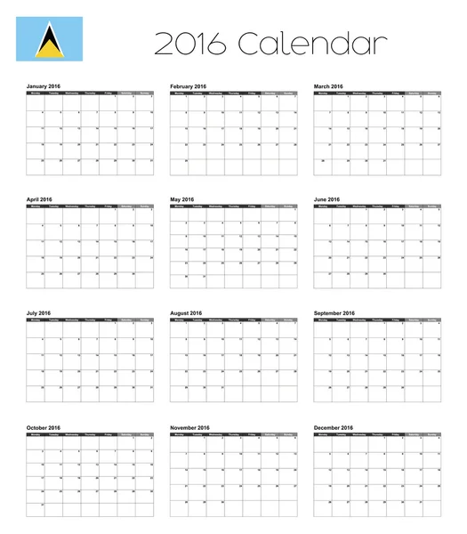 Calendário 2016 com a Bandeira de Santa Lúcia — Fotografia de Stock