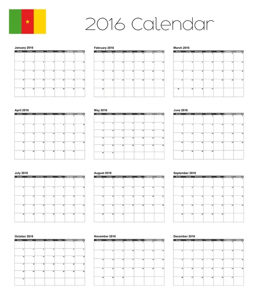 2016 kalender met de vlag van Kameroen — Stockvector