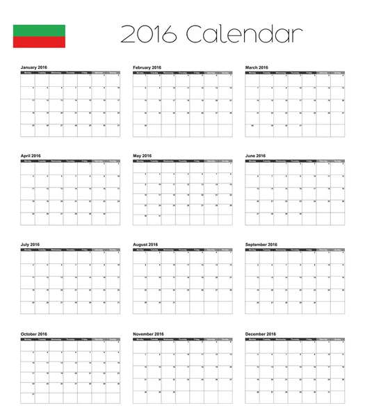 Bulgaristan bayrağı ile 2016 takvim — Stok Vektör