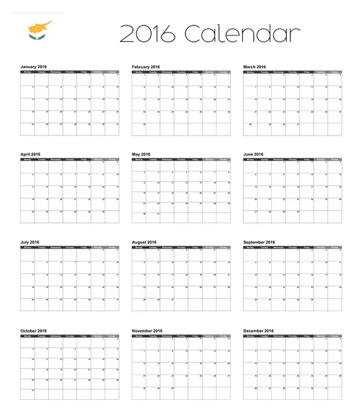 Calendario 2016 con la bandera de Chipre — Vector de stock