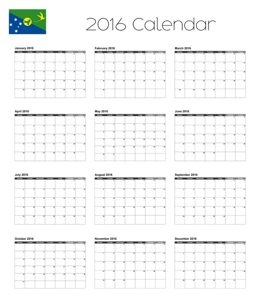 Calendário 2016 com a Bandeira da Ilha de Natal —  Vetores de Stock