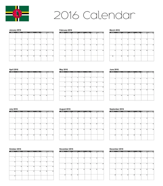 2016 Calendar with the Flag of Dominica — Stock Vector