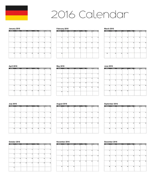 Calendário 2016 com a Bandeira da Alemanha —  Vetores de Stock