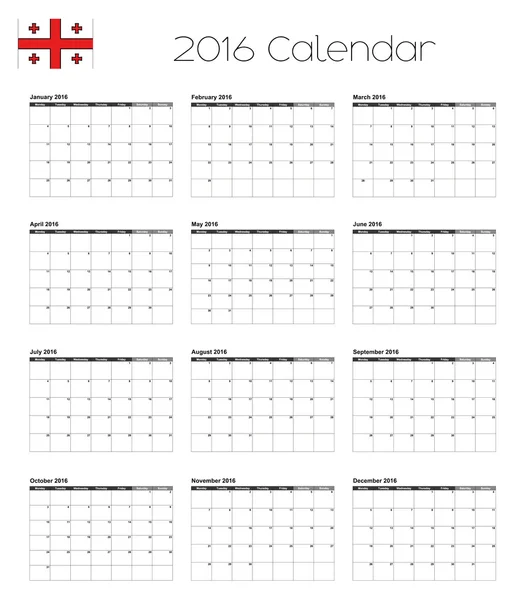 Календарь 2016 года с флагом Грузии — стоковый вектор