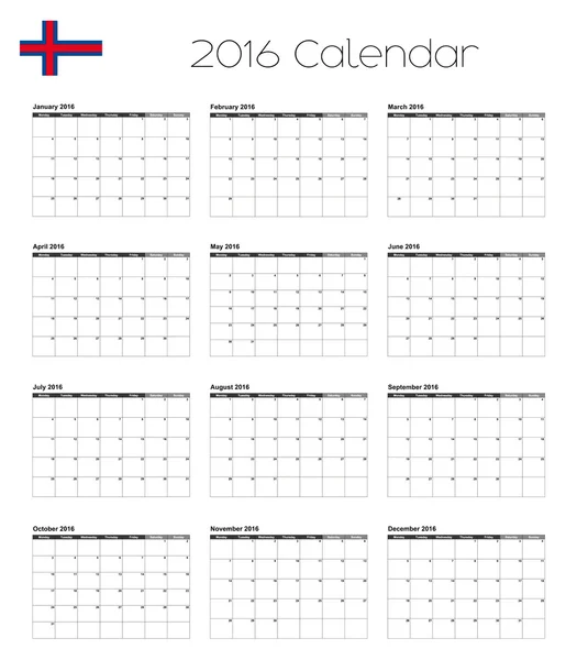 Kalendarz 2016 z Flaga Wysp Owczych — Wektor stockowy