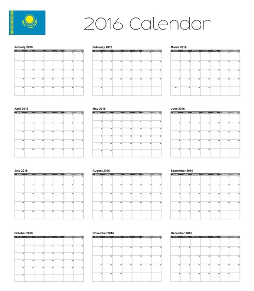 Kalender 2016 mit der Flagge von Kasachstan — Stockvektor