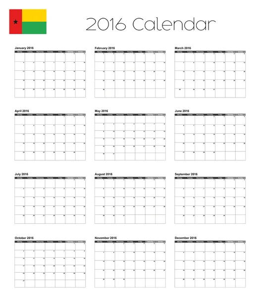 Calendário 2016 com a Bandeira da Guiné Bissau —  Vetores de Stock