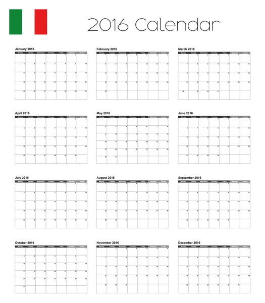 2016 kalender met de vlag van Italië — Stockvector