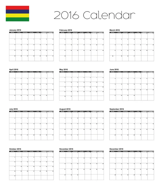 2016 kalender met de vlag van Mauritius — Stockvector