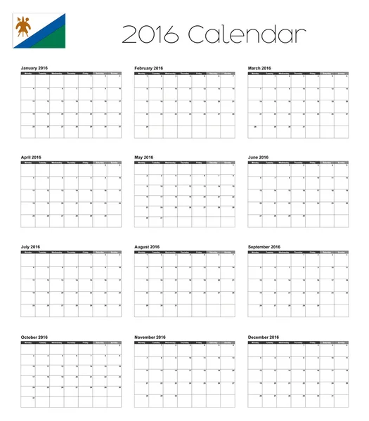 2016 Calendar with the Flag of Lesotho — Stock Vector