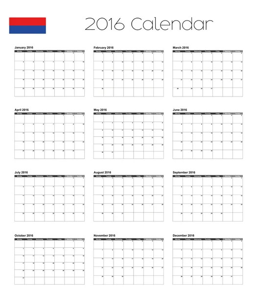 2016 kalender met de vlag van Servië — Stockvector