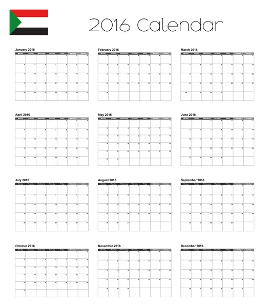 2016 kalender met de vlag van Soedan — Stockvector