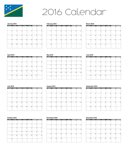 Calendário 2016 com a Bandeira das Ilhas Salomão —  Vetores de Stock