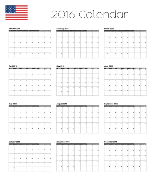Amerika Birleşik Devletleri bayrağı ile 2016 takvim