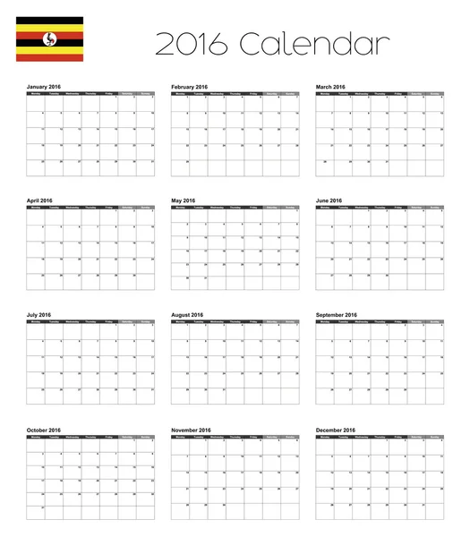 2016 日历的乌干达国旗 — 图库矢量图片