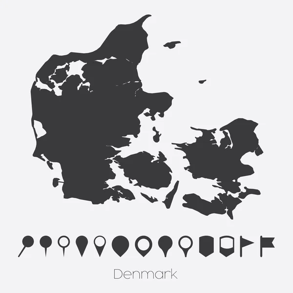 Ülke Danimarka işaretçiler ile göster — Stok Vektör