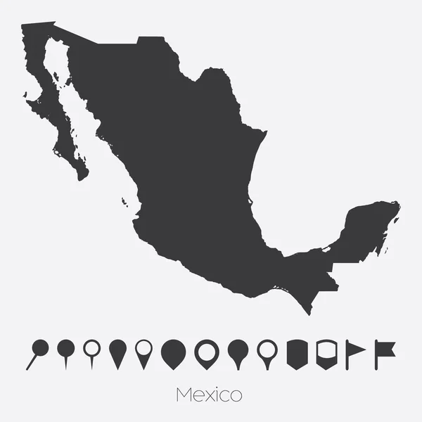 Mapa con punteros del país de México — Vector de stock