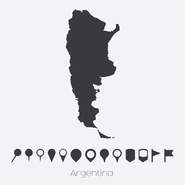Χάρτης με δείκτες της χώρας της Αργεντινής — Διανυσματικό Αρχείο