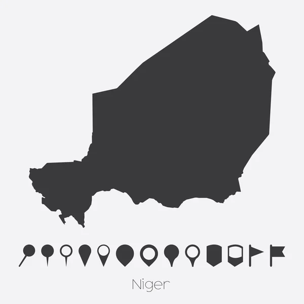 Map with pointers of the country of Niger — Stock Vector